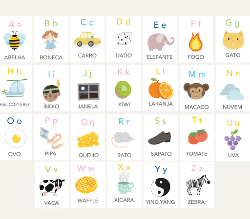 Cartões abecedário ilustrados para aprender